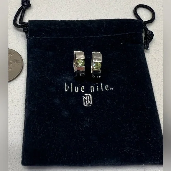 Blue Nile Silver & Peridot Huggie Earrings - Picture 4 of 6